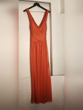 David's Bridal Persimmon Orange Long Maxi Mesh Crisscross Back Dress 10 W10974